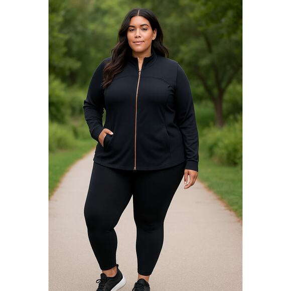 New LIVI Active Black Full Zip Jacket Plus 14/16 NWT Wicking Quick Dry Pockets - Picture 1 of 15